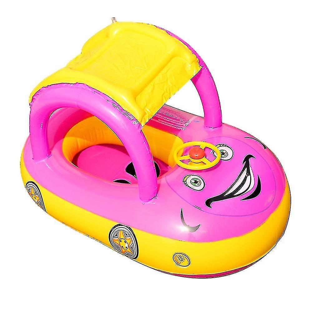 Baby Inflatable Pool Float With Sun Shade Car Shape Swim Float Boat With Canopy Safety Seat Baby Swi