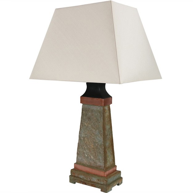 Sunnydaze Contemporary Natural Slate With Copper Trim And Fabric Cream Shade Accent Indoor outdoor Weather resistant Table Lamp