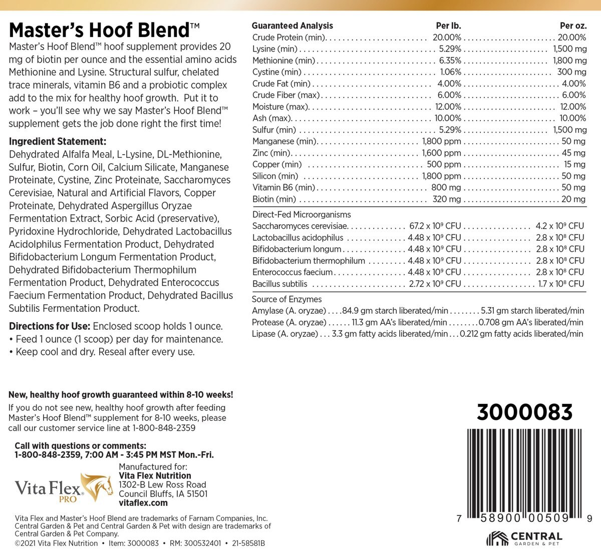 Vita Flex Master's Hoof Blend Hoof Health Formula Horse Supplement