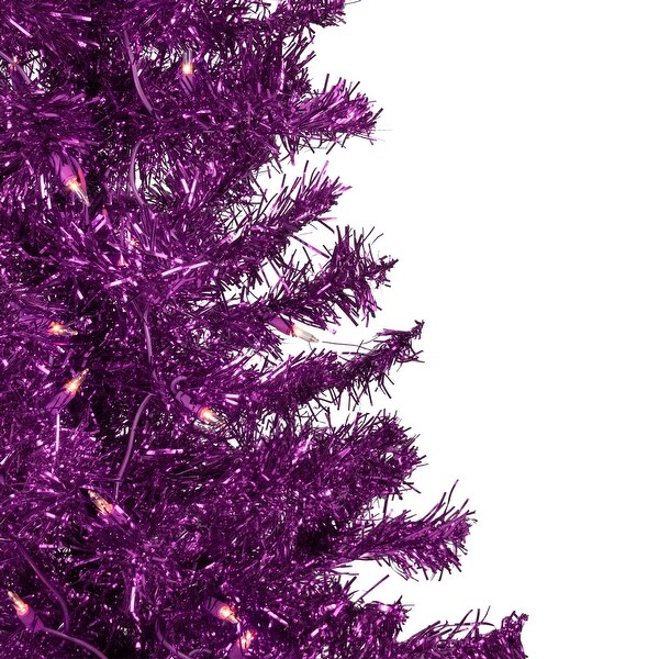 4' PreLit Purple Tinsel Artificial Christmas Tree