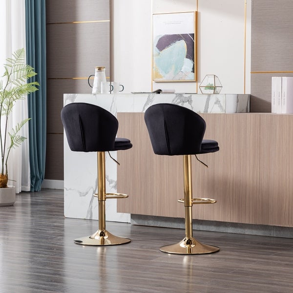 Velvet Bar Stools with Chrome Footrest and Base Swivel，Set of 2