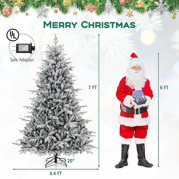 4.5/6/7FT PreLit Flocked Christmas Tree Hinged Artificial Tree