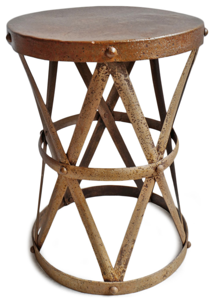 Industrial Iron Strap Side Table   Industrial   Outdoor Side Tables   by Design Mix Furniture  Houzz