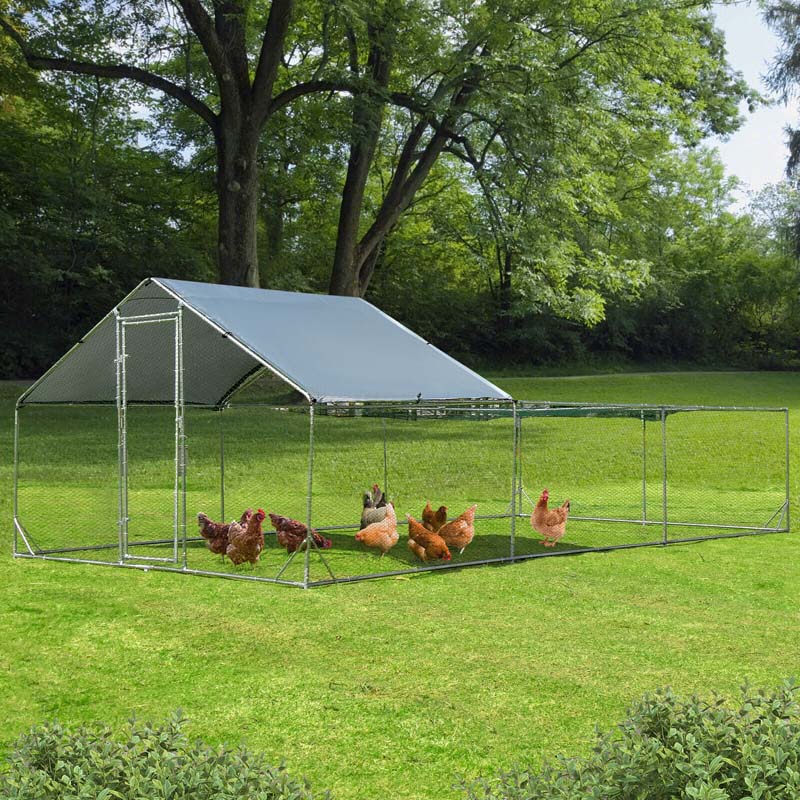 20 x 10 FT Half Spire Large Metal Chicken Coop Walk-in Poultry Cage Hen Duck Rabbit Run House with Cover