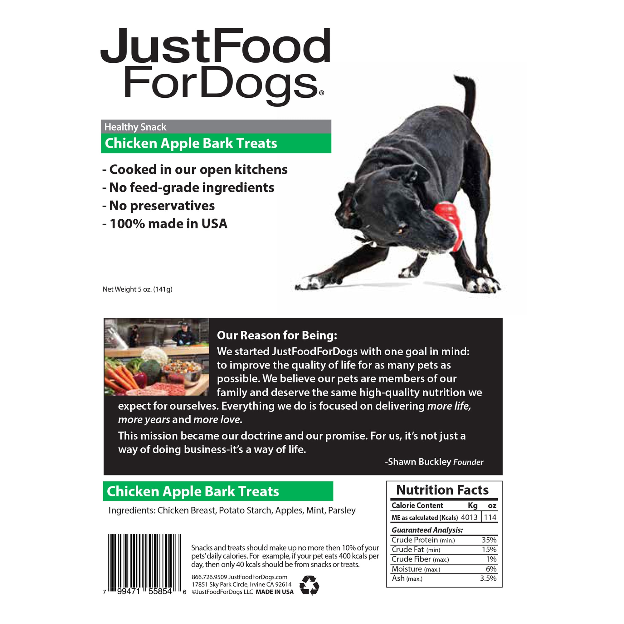 JustFoodForDogs Snacks Chicken Apple Bark Dog Treats， 5 oz.