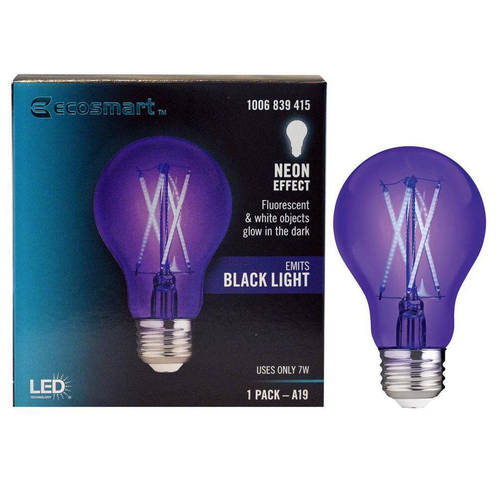 EcoSmart 40-Watt Equivalent A19 Blacklight Ultraviolet Glow in the Dark LED Light Bulb (1-Pack) FG-04239