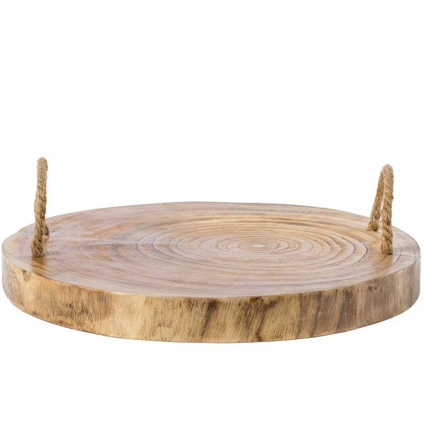 Wood Round Tray Serving Platter Board with Rope Handles