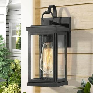 LNC Modern Matte Black 1-Light Outdoor Wall Light Classic Porch Sconce with Seeded Glass Shade Patios Exterior Wall Lamp E6Z6ZNHD1473848