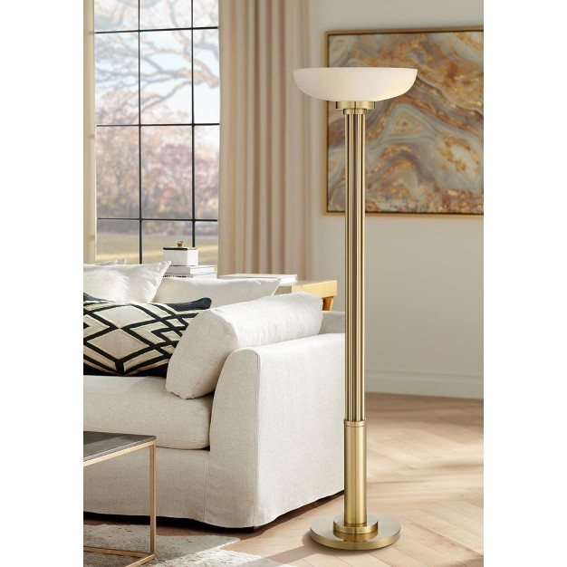 Tall Warm Antique Gold Metal Glass Shade For Living Room Reading Bedroom Office Uplight