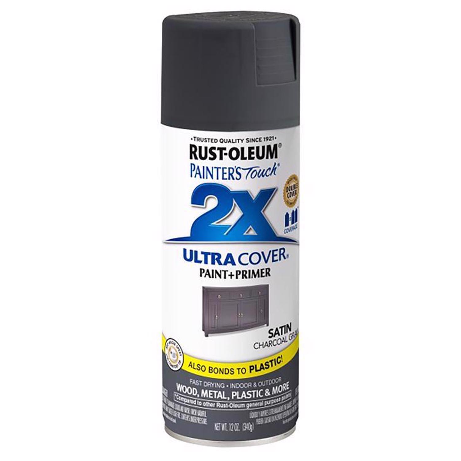 Rust-Oleum Painter\u0027s Touch 2X Ultra Cover Satin Charcoal Gray Paint+Primer Spray Paint 12 oz