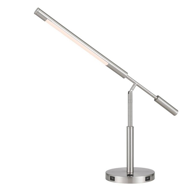 Integrated Metal Desk Lamp With Usb Ports includes Led Light Bulb Brushed Steel Cal Lighting