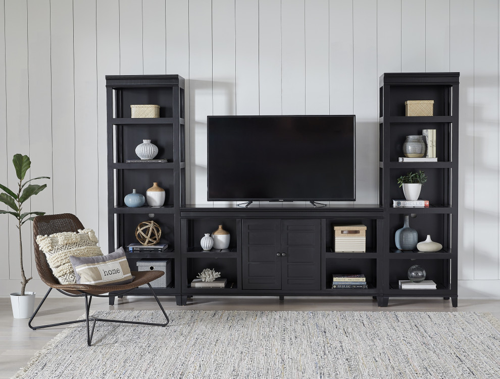 Reagan Entertainment Wall Unit With 66 quotMedia Console for TV  Raven Black   Transitional   Entertainment Centers And Tv Stands   by Progressive Furniture  Houzz