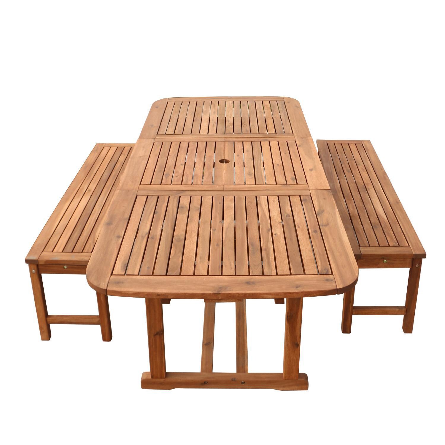 Ultimate Patio Horizon Way 3 Piece Brown Acacia Patio Dining Set W/ 55 X 35 Inch Extension Table