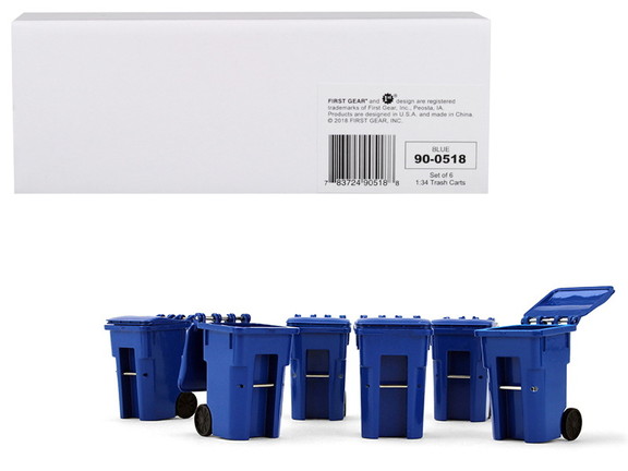 First Gear 90 0518  Set of 6 Blue Garbage Trash Bi...