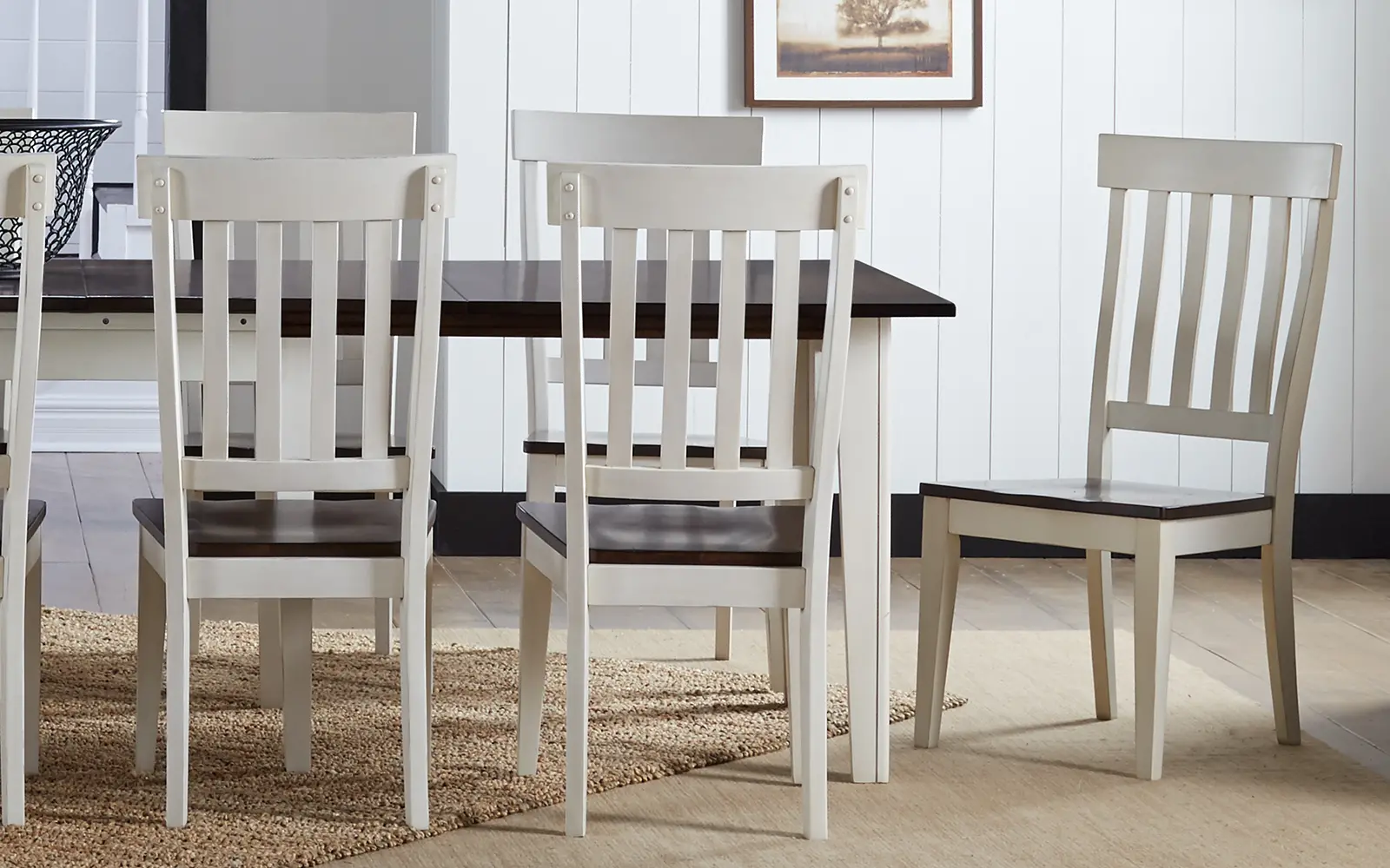 Toluca White and Brown Slat Back Dining Room Chair