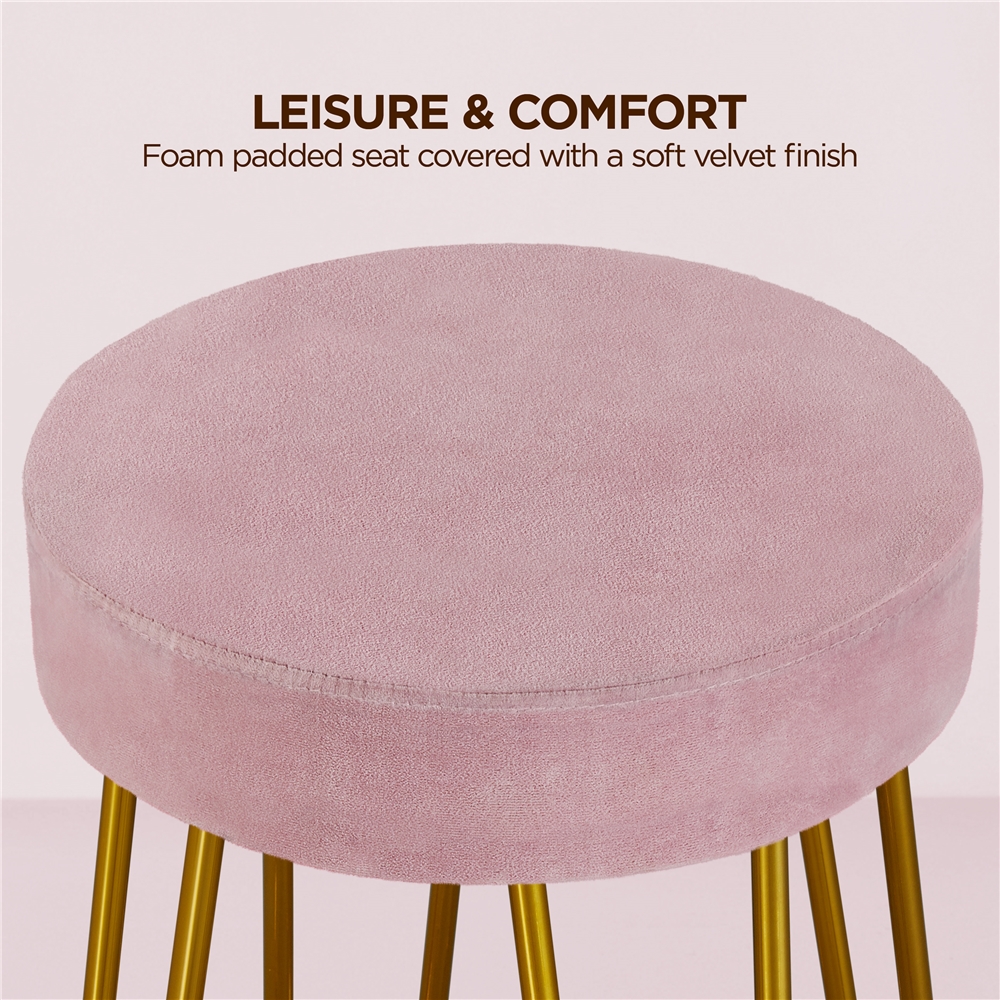 SmileMart 26.5 Upholstered Velvet Bar Stools for Kitchen， 2pcs， Pink with Gold