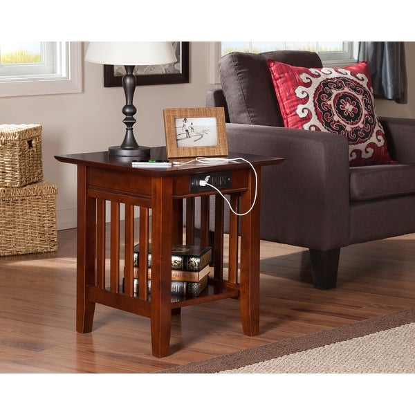 Mission Solid Wood End Table in Walnut with Built-In Charging