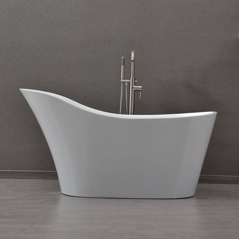 WOODBRIDGE Bradbury 59 in. Acrylic FlatBottom Single Slipper Bathtub with Brushed Nickel Overflow and Drain Included in White BTA1529