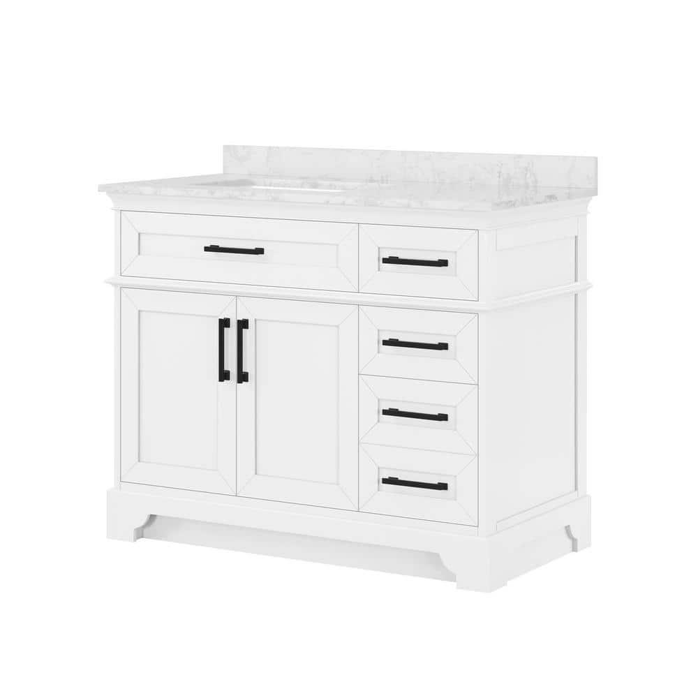 Home Decorators Collection Cherrydale 42 in W x 22 in D x 3450 in H Bath Vanity in White with White Cultured Marble Top