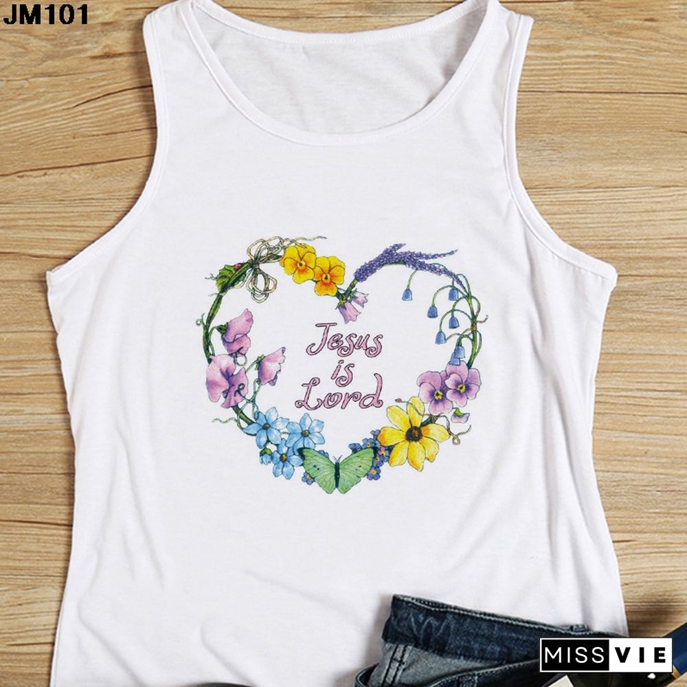 Heart Flower Printed Ladies Camisole Harajuku Casual White Vest Summer Womens Love Graphic Tank Tops Fashion Sleeveless T Shirt