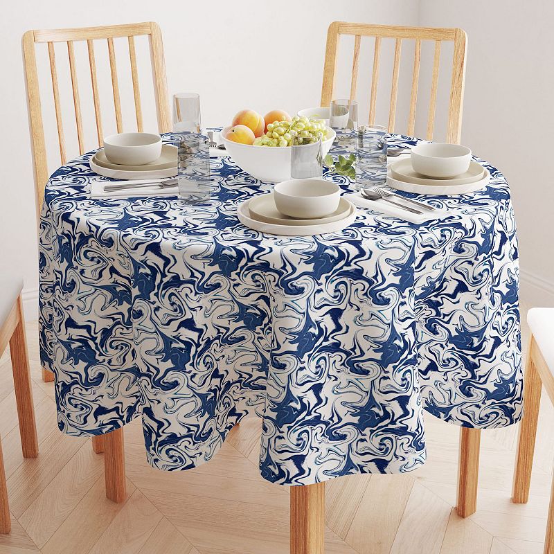 Round Tablecloth， 100% Polyester， 70 Round， Blue Marble