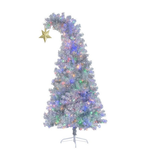 6FT Artificial Fir Bent Top Halloween Christmas Tree with 300 LED Lights Xmas Halloween Style