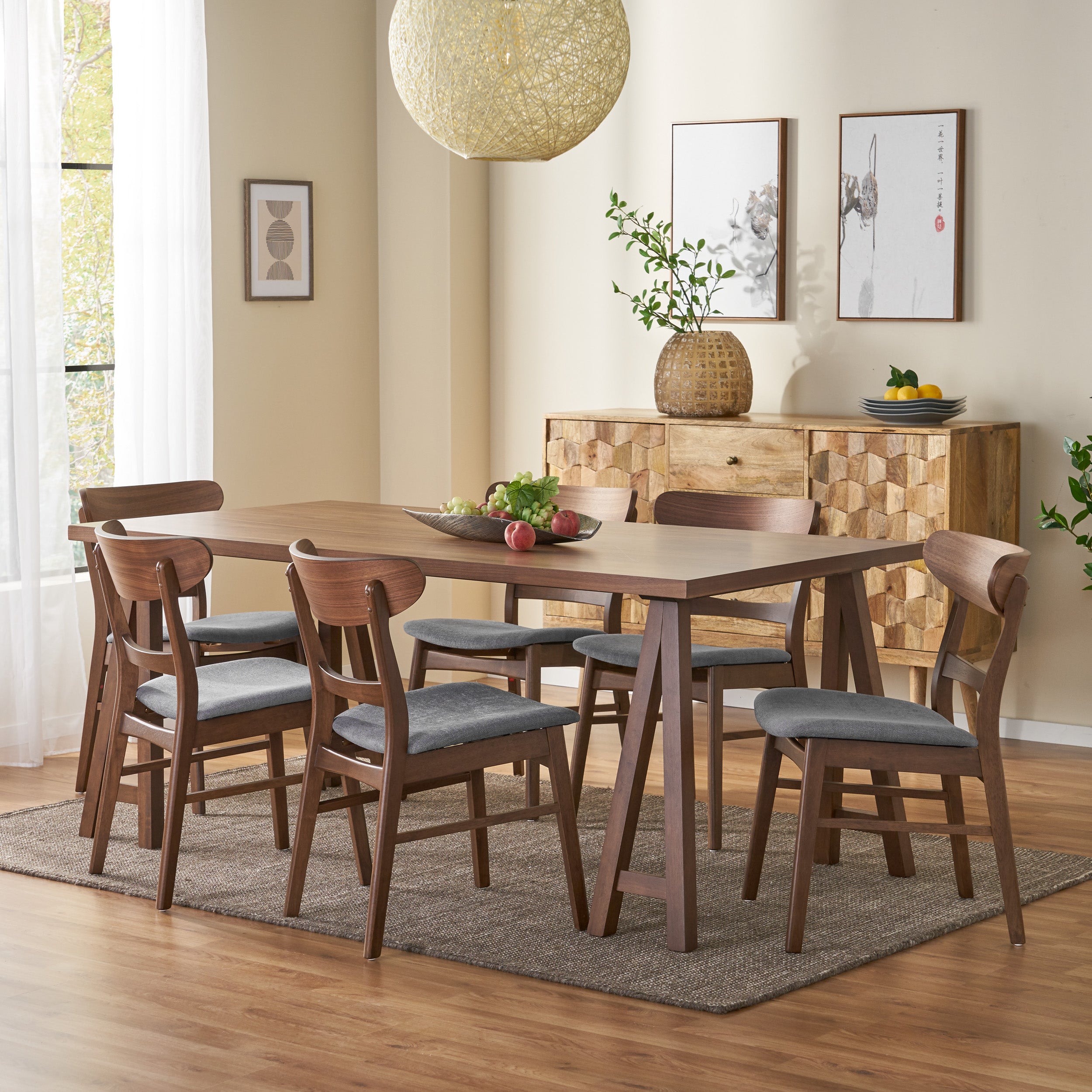 Randal Mid-Century Modern 7 Piece Dining Set