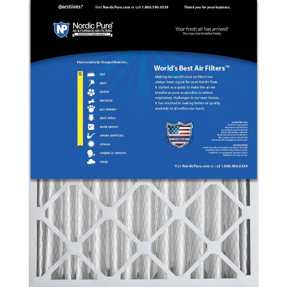 Nordic Pure 20 in. x 25 in. x 4 in. Dust  Pollen Pleated MERV 10 Air Filter (2-Pack) 20x25x4M10-2