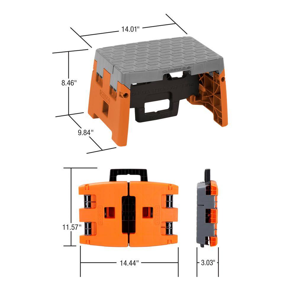 Cosco 1-Step Resin Molded Folding Step Stool Type 1A in Orange Black and Gray 11903BGO1E