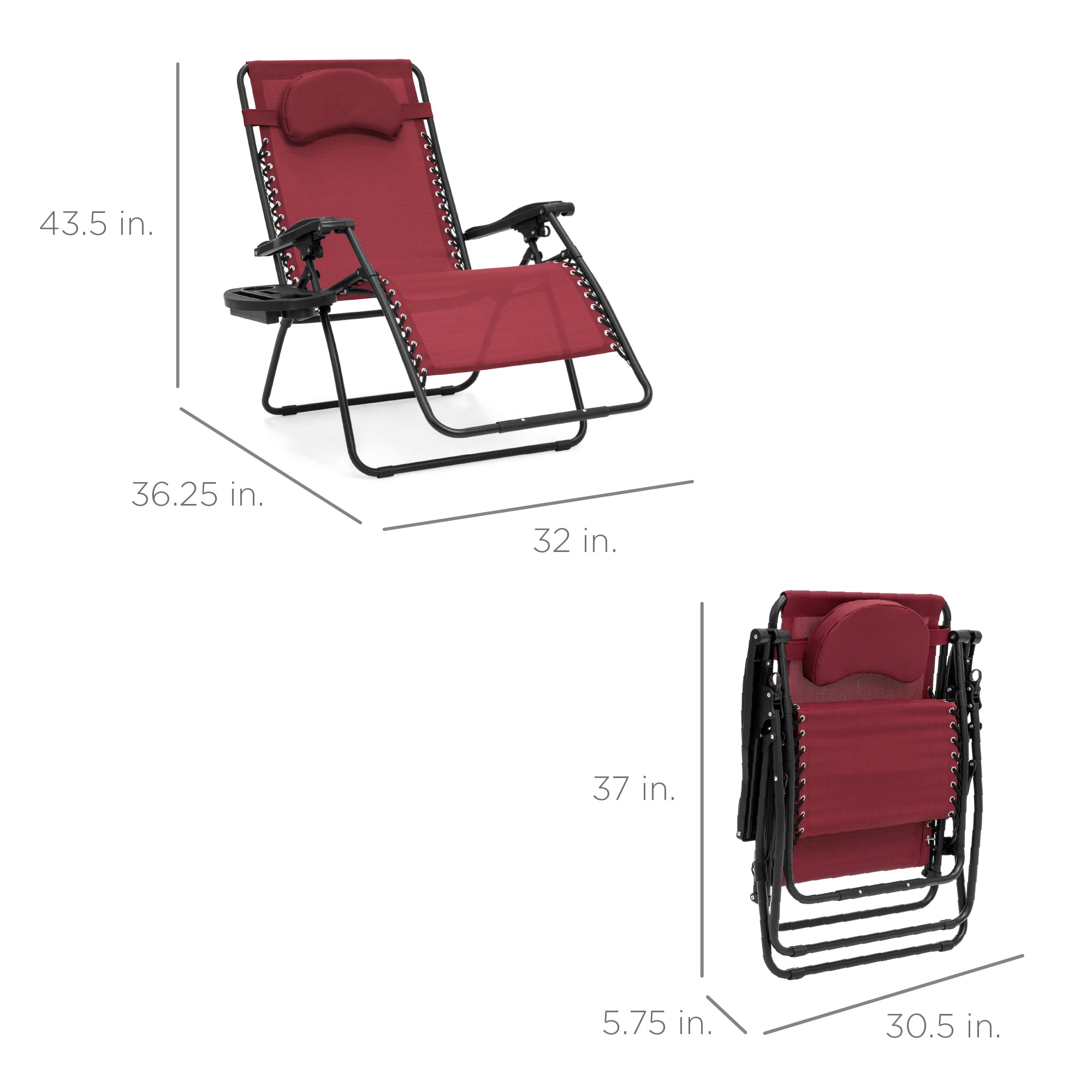 Best Choice Products Oversized Zero Gravity Chair, Folding Outdoor Patio Lounge Recliner w/ Cup Holder - Burgundy