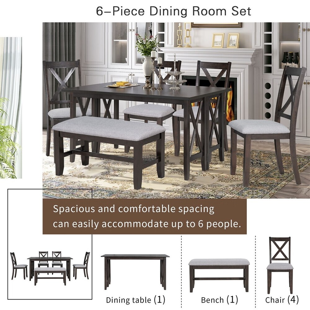 Merax 6 Piece Dining Set with Foldable Table  Bench