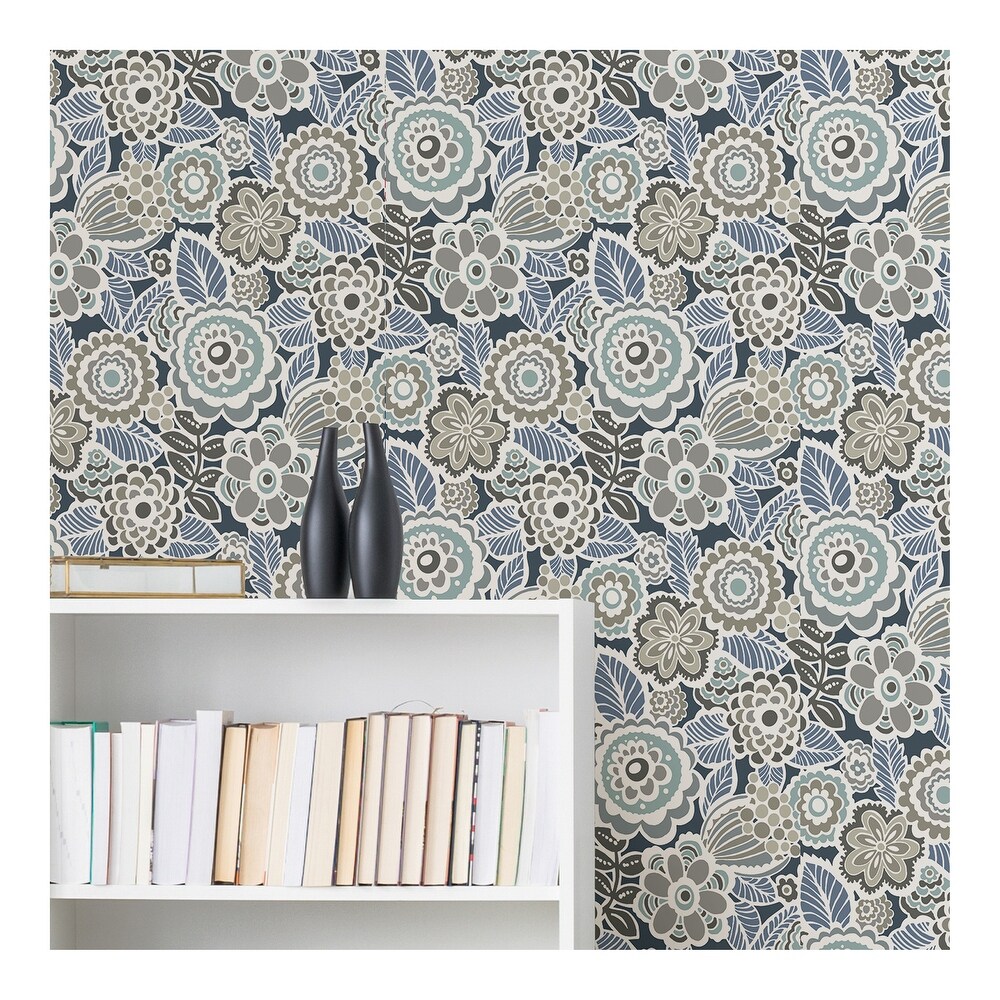 Dream On Navy Peel   Stick Wallpaper   216in x 20.5in x 0.025in