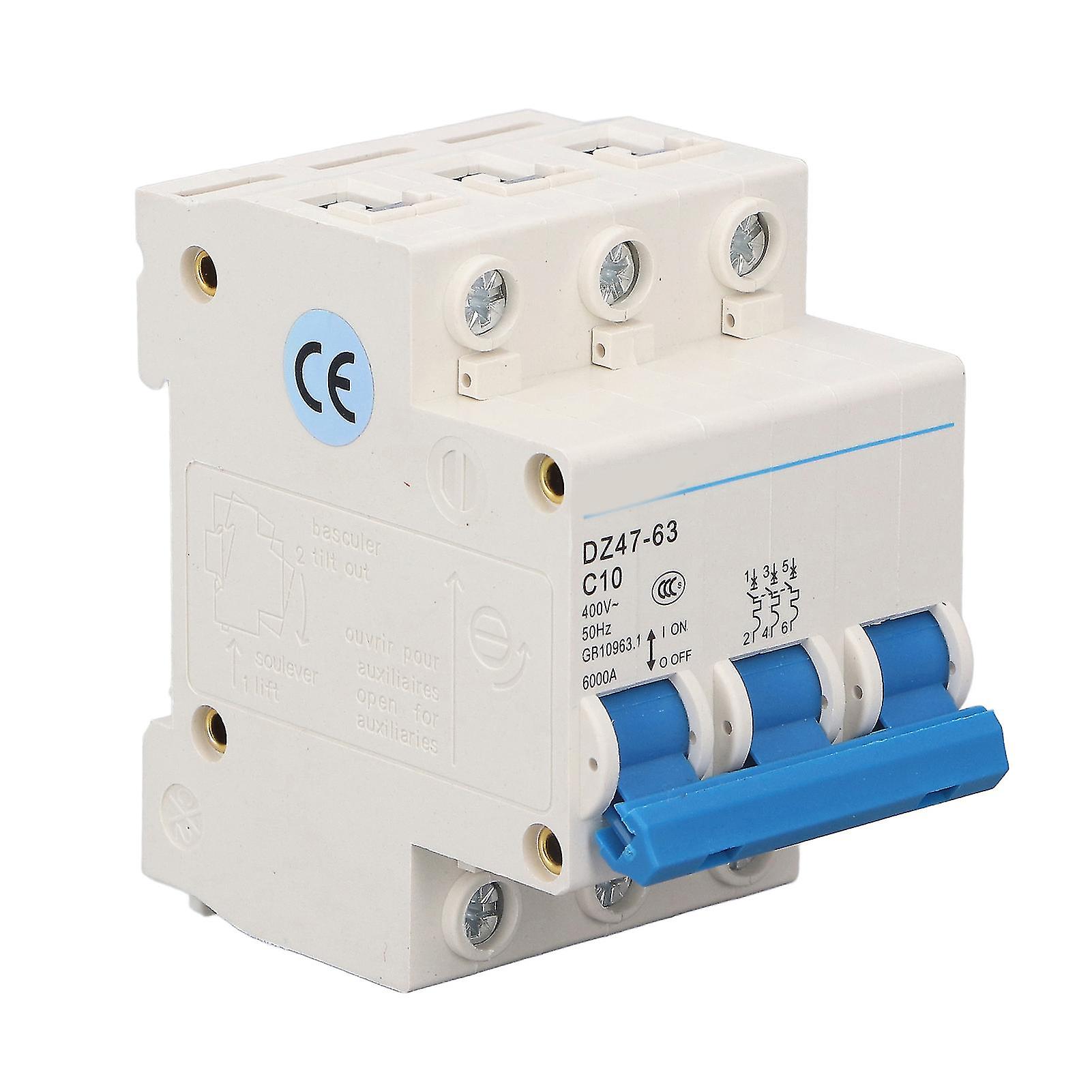 Circuit Breaker Overload Protector 3 Pole 10A Miniature DIN Rail Mount Circuit Breaker 400V
