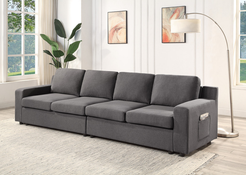 Waylon Gray Linen 4 Seater Sofa with Pockets   Transitional   Sofas   by Lilola Home  Houzz