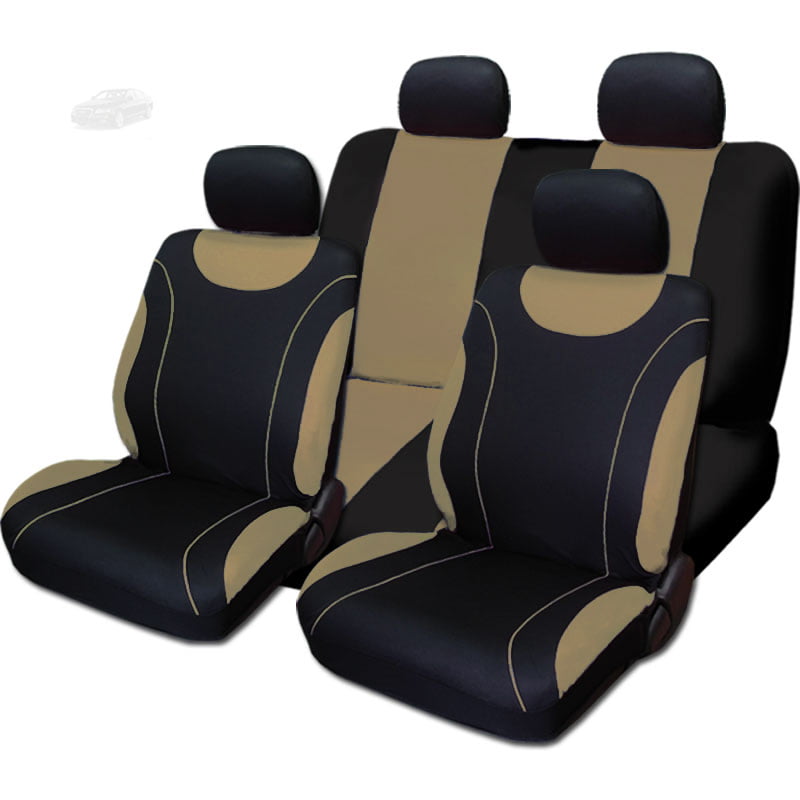 New Yupbizauto Flat Polyester Black and Tan Car Seat Covers Complete Set - Universal Size