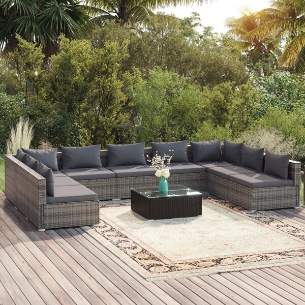 vidaXL Patio Lounge Set Outdoor Sectional Sofa Set Table Garden Poly Rattan