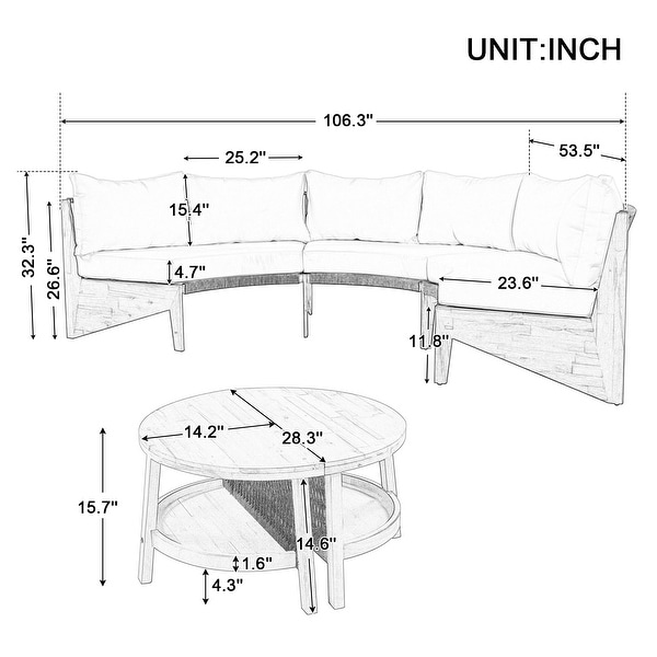 Patio Furniture Sets Moonshape Sectional Sofa Set Beige Seat Conversation Set with Coffee Table Outdoor Camping Chairs Sofa