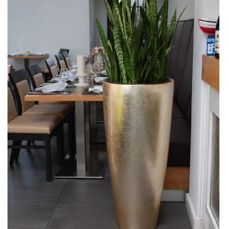 Elegant Design Gold Plated Metal Flower Vase Planter Medium Size Floor Planter At Wholesale Price Garden and Home Use