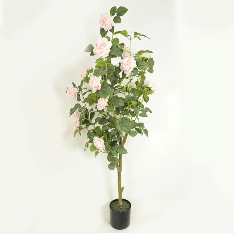 Decor Garden Supplies Green Plant Artificial Tree Decorative Pink Rose Flower Artificial Bonsai Rose Tree