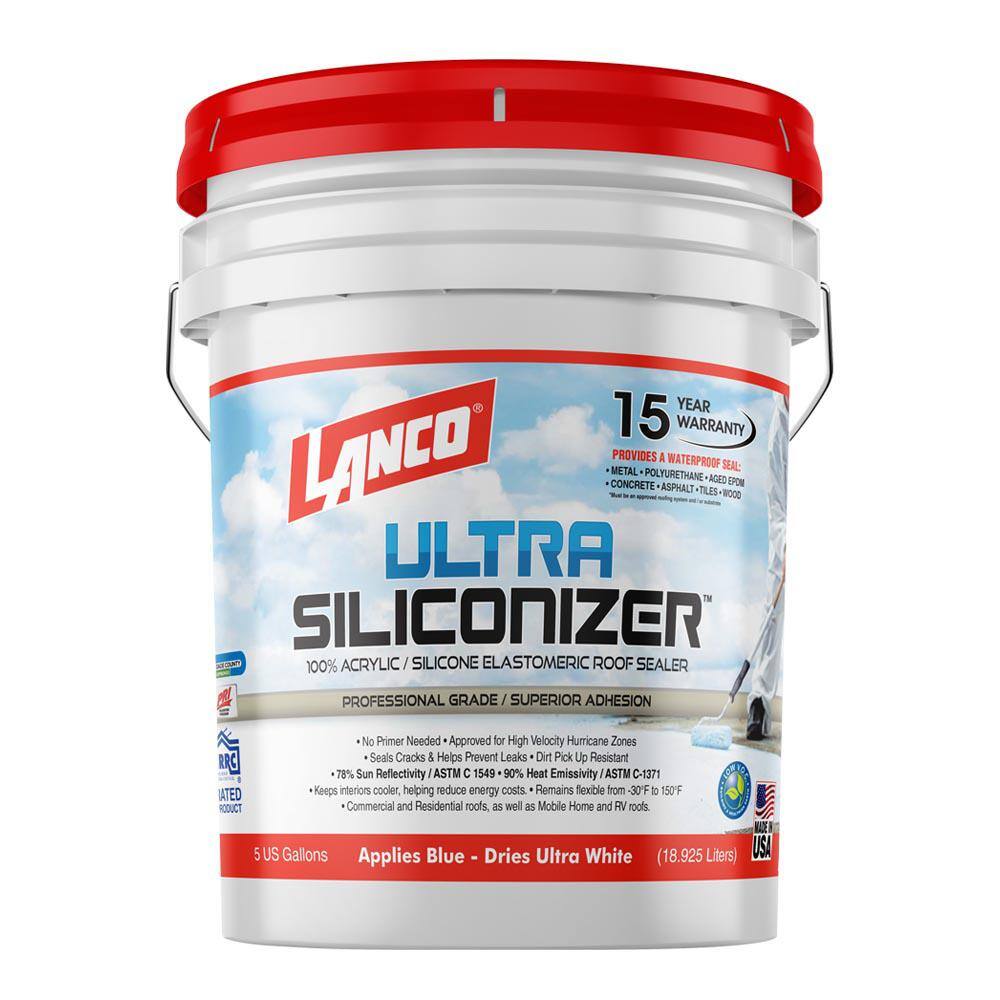 Lanco Ultra Siliconizer 5 Gal. 100% Acrylic Elastomeric White Reflective Roof Sealer RC905-2