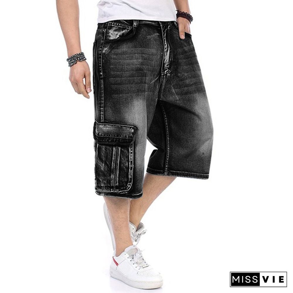 Plus Size S-5XL Men's Fashion Shorts Cargo Jeans Denim Shorts Casual Loose Style Waist Jean Shorts Size