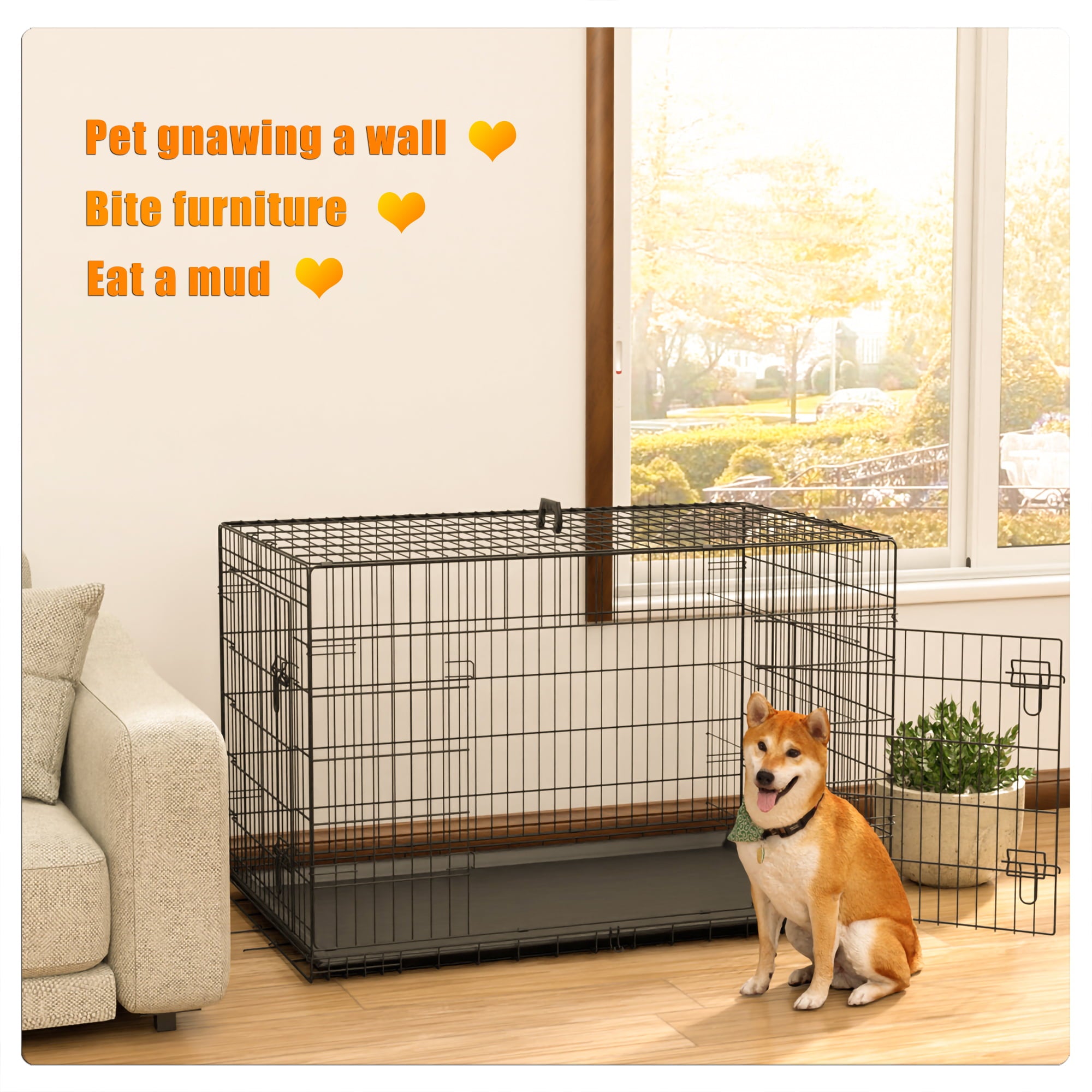 Homy Grigio Large Dog Crate for Large Dogs Cats， 48 inch Dog Crate XL Folding Wire Crates Dog Kennels Outdoor and Indoor Pet Dog Cage with Double-Door Divider Removable Tray