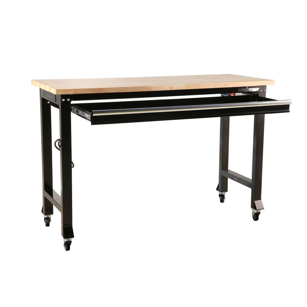 Frontier 5 ft. Workbench with Rubber Wood Top Single Drawer and Casters WB602201