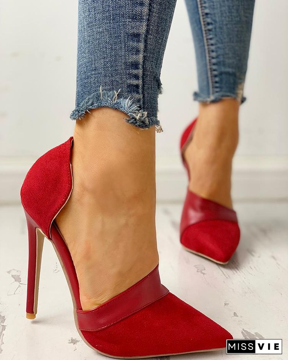 Pointed Toe Suede & PU Heels