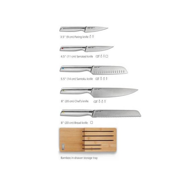 Joseph Joseph 5pc Elevate Steel Block Knife Set With In drawer Bamboo Storage Tray Natural Wood