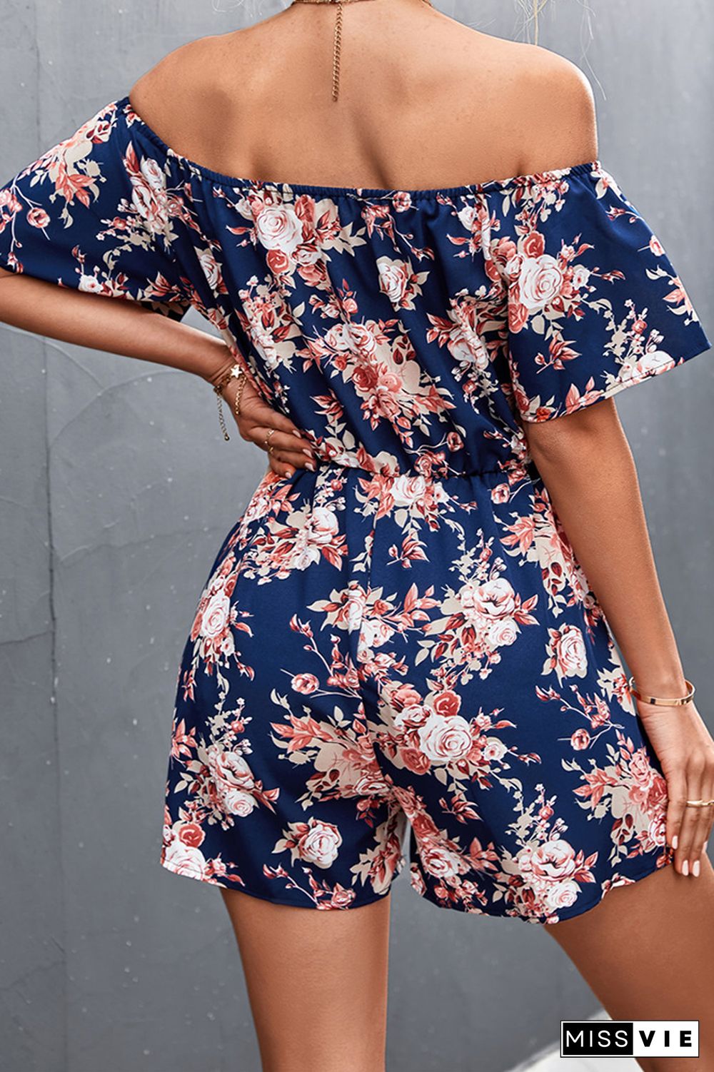 Floral Print Off Shoulder Shorts Jumpsuit Wholesale