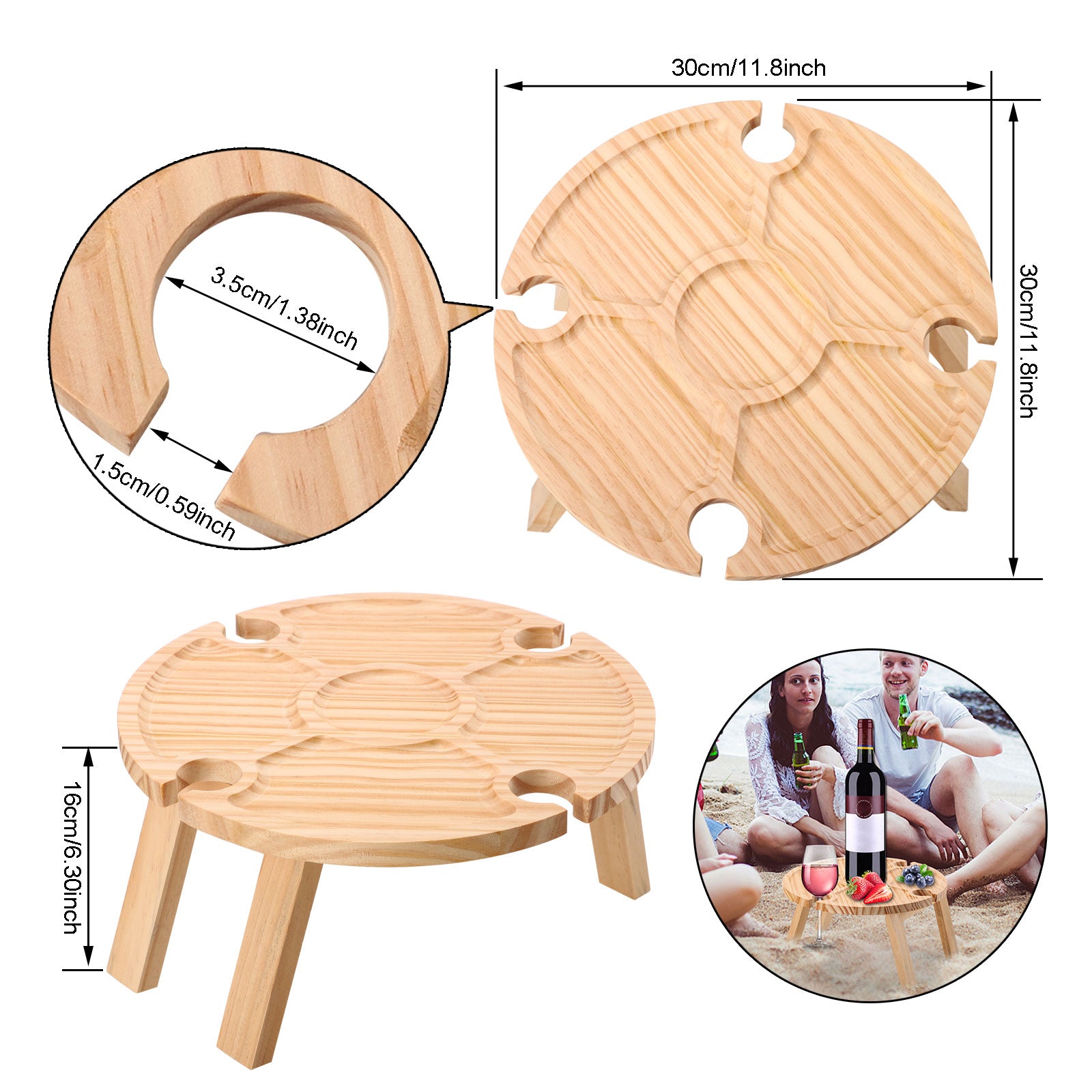 Firlar Wooden Picnic Table Picnic Wine Glass Holder