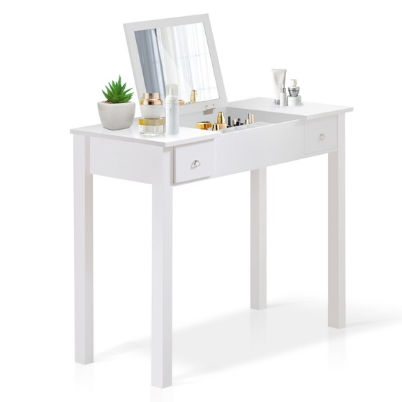 Accent White Vanity Table Set with Flip Top Mirror...