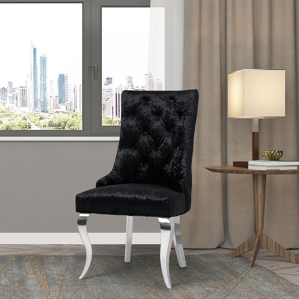 1x Tufted Velvet Dining Side Chair Wingback Upholstery Lion Knocker - 22x22x42 inch