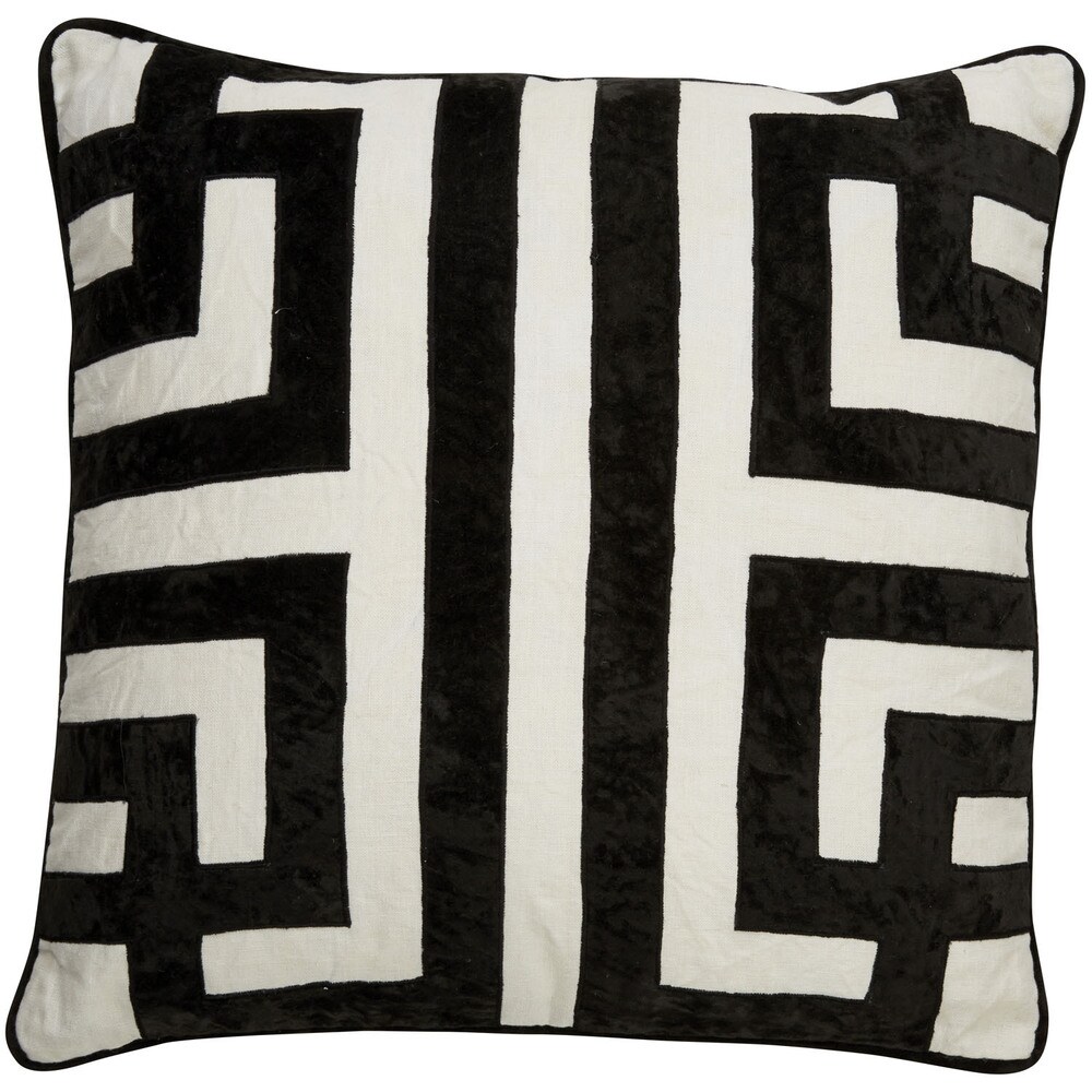 Nikki Chu Tribal Pattern Ivory/Black Linen Poly Fill Pillow   22 inch